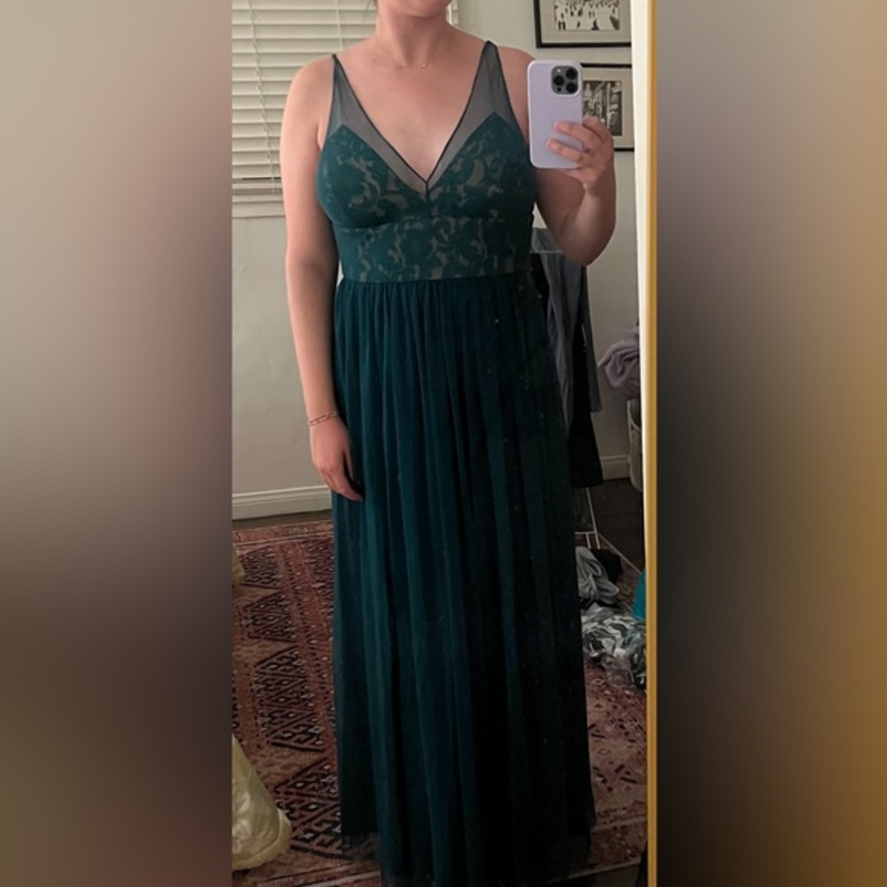 NWT Anthropologie Hitherto‎ Brit Dress Green Emerald Lace Tulle Dress BHLDN